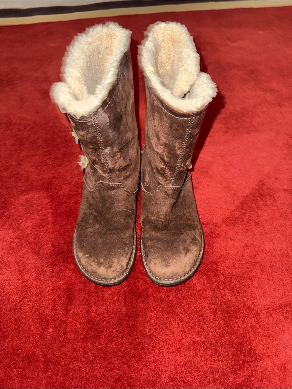 UGG Chestnut Brown Suede Mid-Calf Shearling Boots